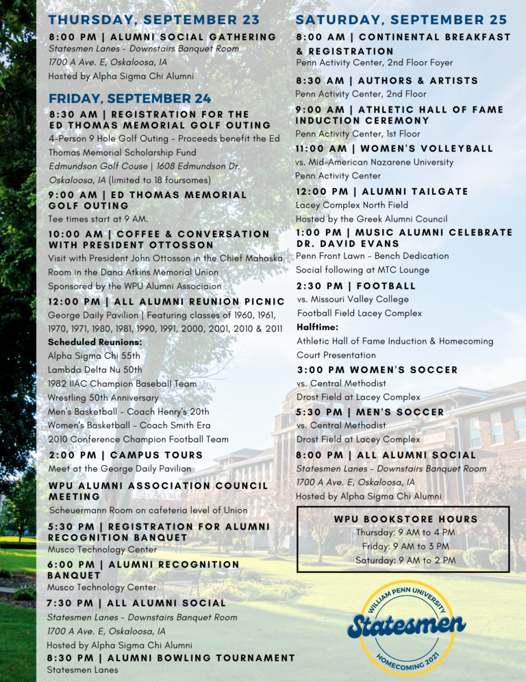 Schedule of Events William Penn University